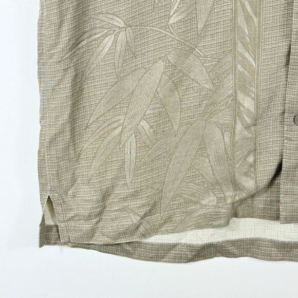 Tommy Bahama Mens Medium Tan 100% Silk Tropical Beach Bamboo Print Casual Shirt - Picture 3 of 7